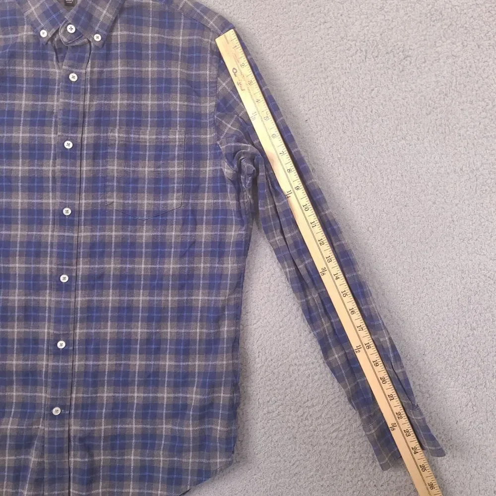 Banana Republic Luxe Flannel Shirt Mens Medium Blue Gray Plaid‎ Slim Fit Cotton